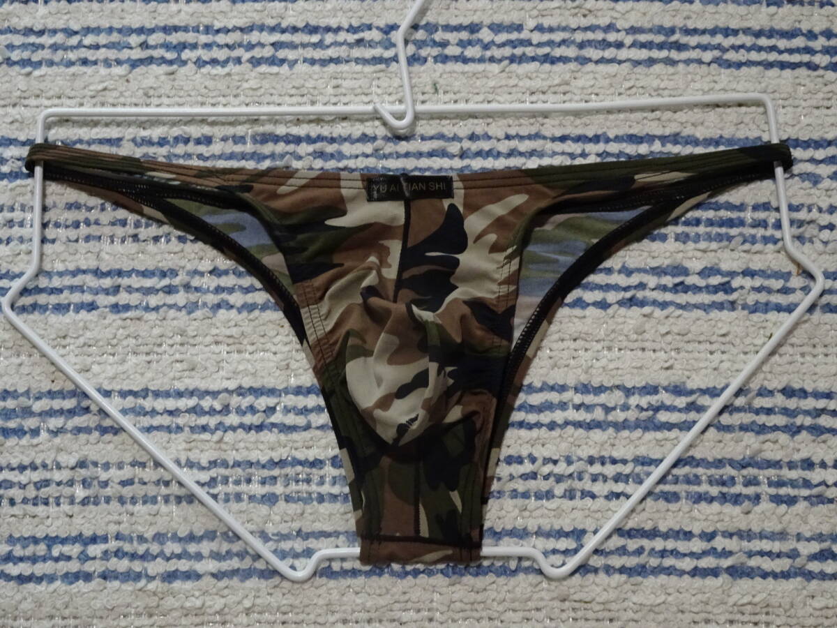 130　M　茶系迷彩デザイン　セミハーフTバックビキニパンツ　SizeM　新品_画像1