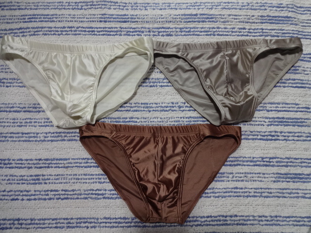 424 M プレミアム光沢素材 ビキニブリーフ SizeM ベージュ クロッチホワイトメッシュ加工 新品未使用_画像5