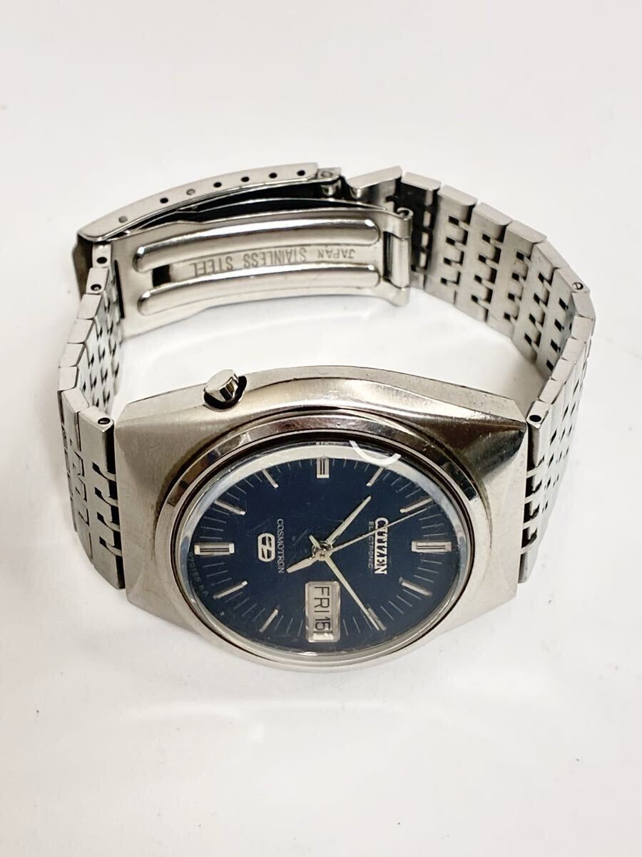 1円スタート CITIZEN COSMOTRON シチズン 腕時計 7800-870115 電磁テンプ メンズ デイデイト ネイビー文字盤 動作確認済 現状品_画像4