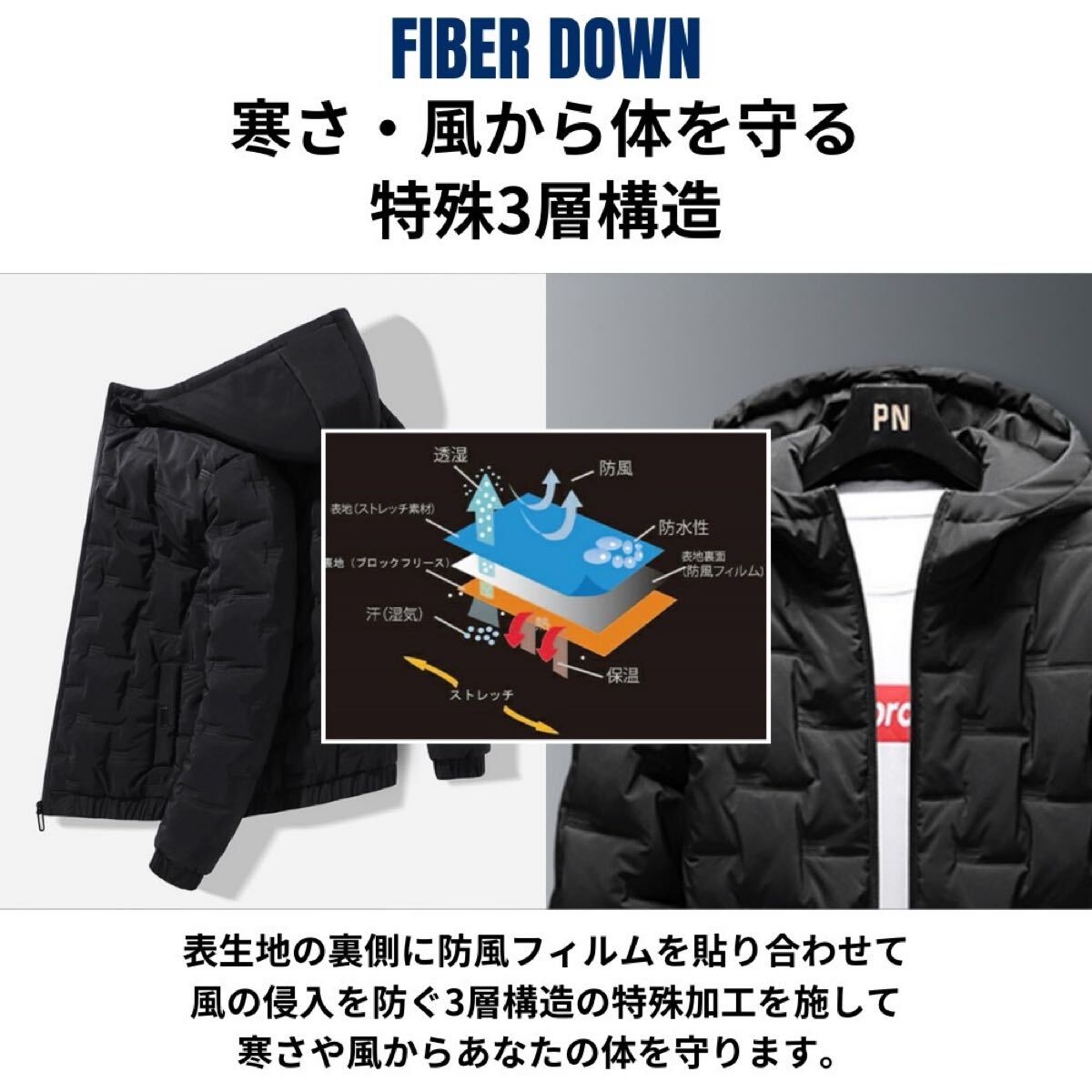 中綿上下 メンズ レディース セットアップ上下 ダウン風 極暖 防寒 保温 蓄熱 ジャージ上下 カーキ XL_画像4