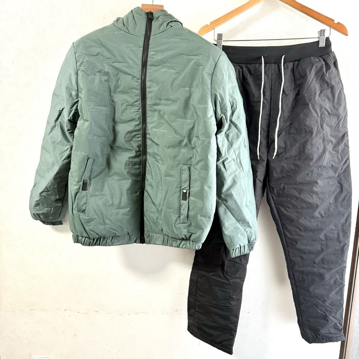 中綿上下 メンズ レディース セットアップ上下 ダウン風 極暖 防寒 保温 蓄熱 ジャージ上下 カーキ XL_画像7