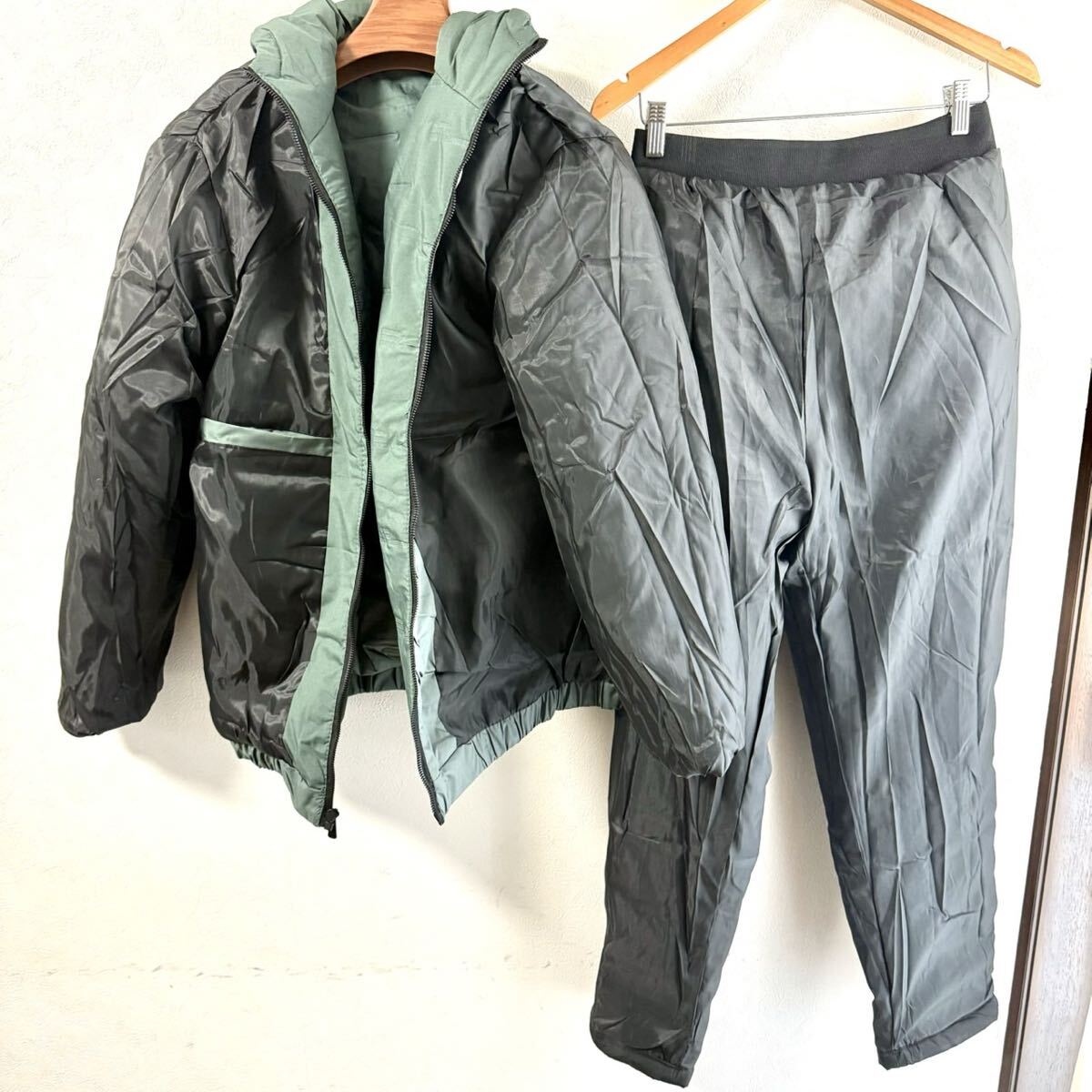 中綿上下 メンズ レディース セットアップ上下 ダウン風 極暖 防寒 保温 蓄熱 ジャージ上下 カーキ XL_画像9