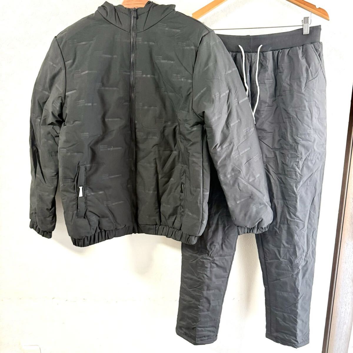 中綿上下 メンズ レディース セットアップ上下 ダウン風 極暖 防寒 保温 蓄熱 ジャージ上下 ブラック 2XL_画像7