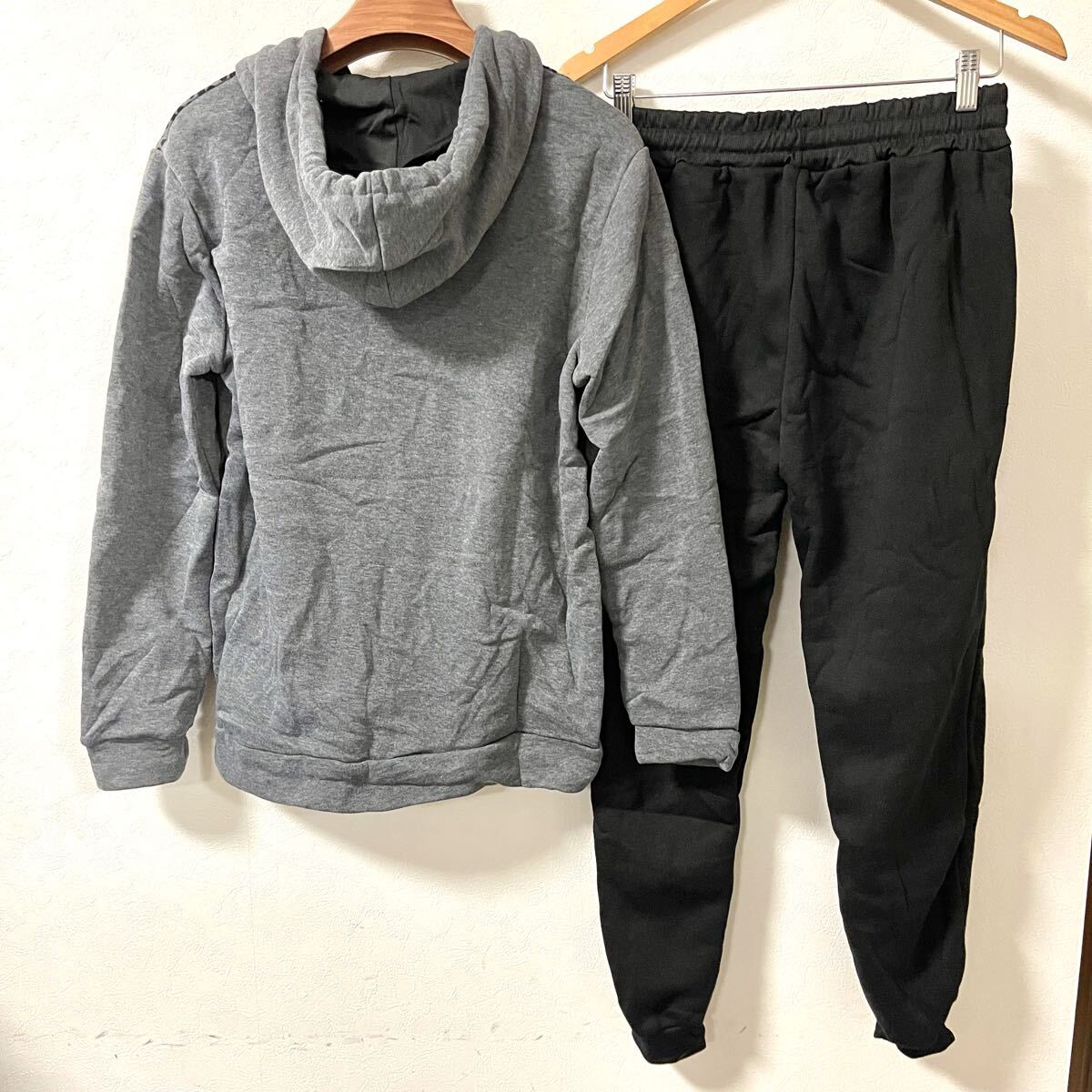ジャージ上下 スウェット上下 長袖 暖かい 裏起毛 スポーツウェア カジュアル グレー 2XL_画像8