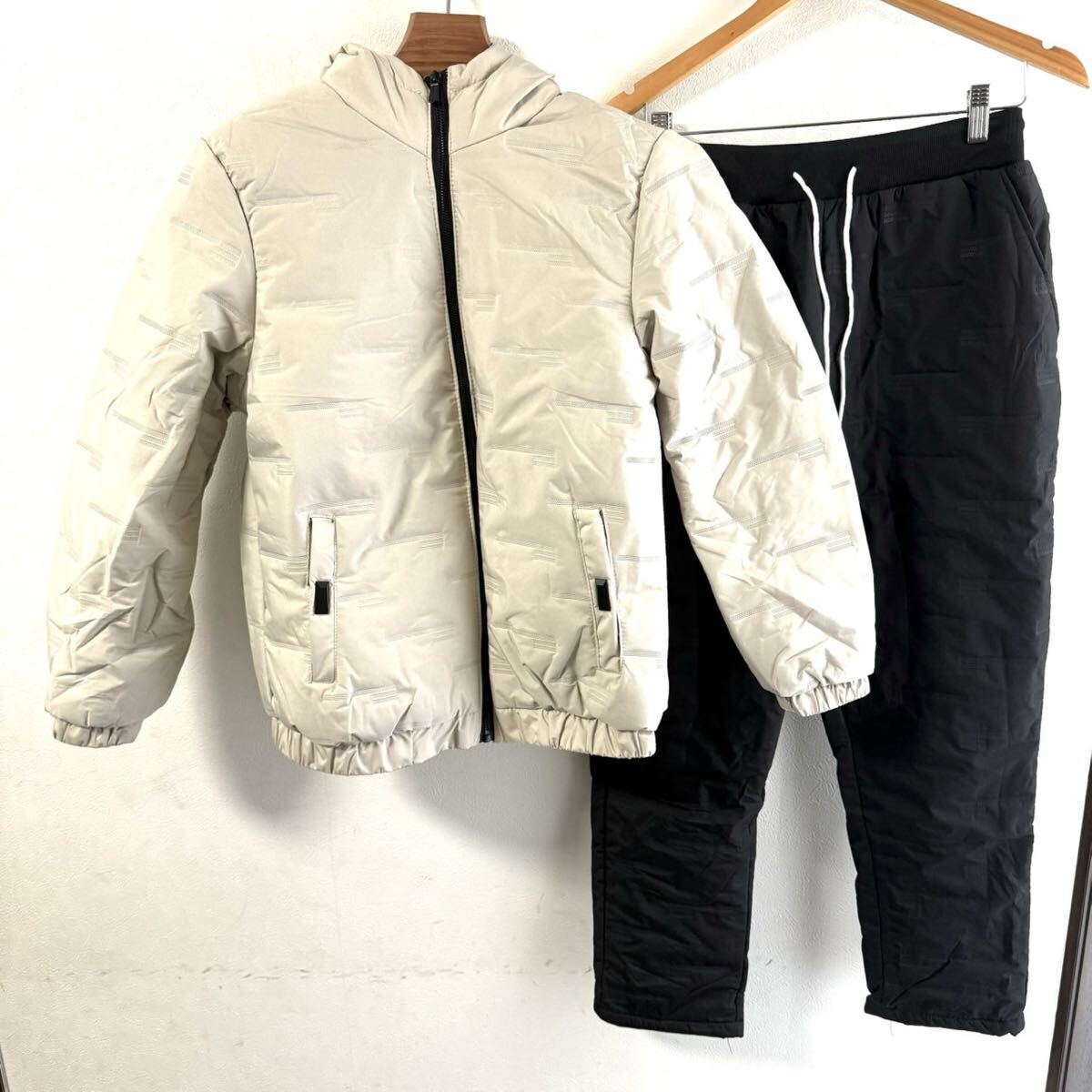 中綿上下 メンズ レディース セットアップ上下 ダウン風 極暖 防寒 保温 蓄熱 ジャージ上下 アイボリー XL_画像7