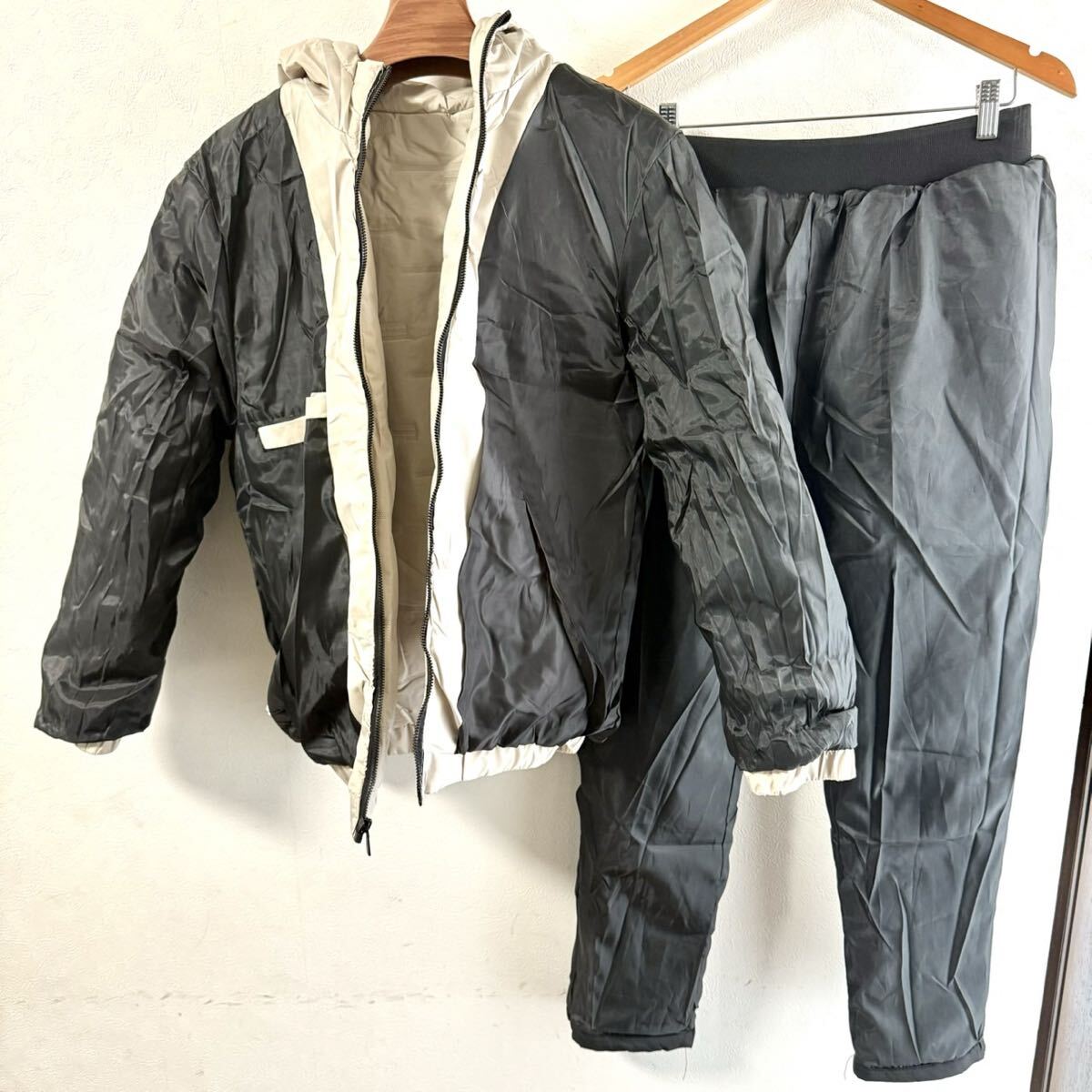 中綿上下 メンズ レディース セットアップ上下 ダウン風 極暖 防寒 保温 蓄熱 ジャージ上下 アイボリー XL_画像9