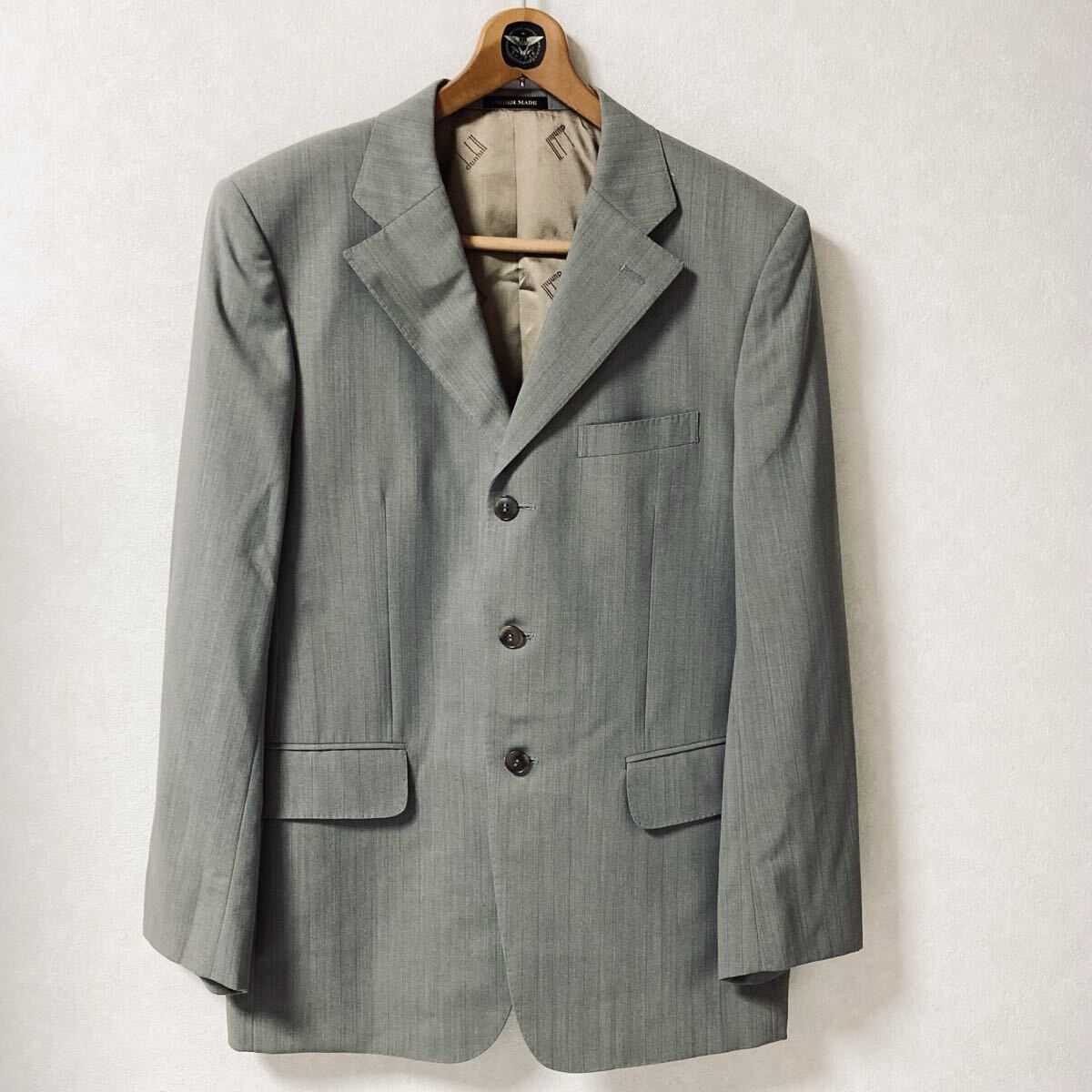 ■美品■dunhill ダンヒル シングルテーラードジャケット 日本製 ピンストライプ グレー 背抜き 春夏 ウール100% サイズM相当_画像2