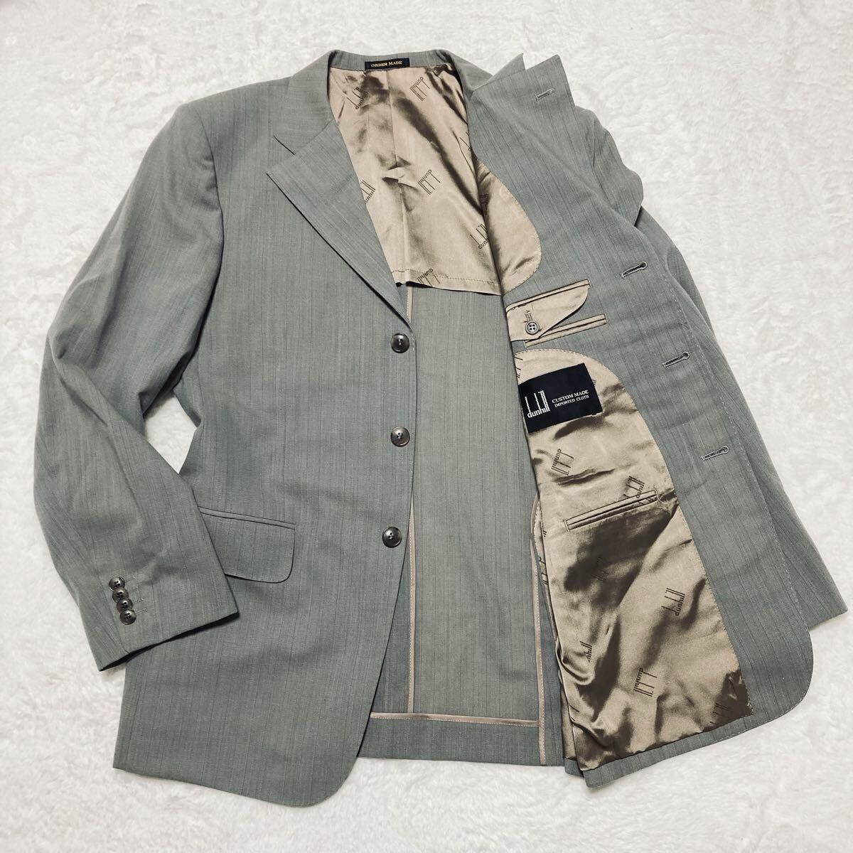 ■美品■dunhill ダンヒル シングルテーラードジャケット 日本製 ピンストライプ グレー 背抜き 春夏 ウール100% サイズM相当_画像4