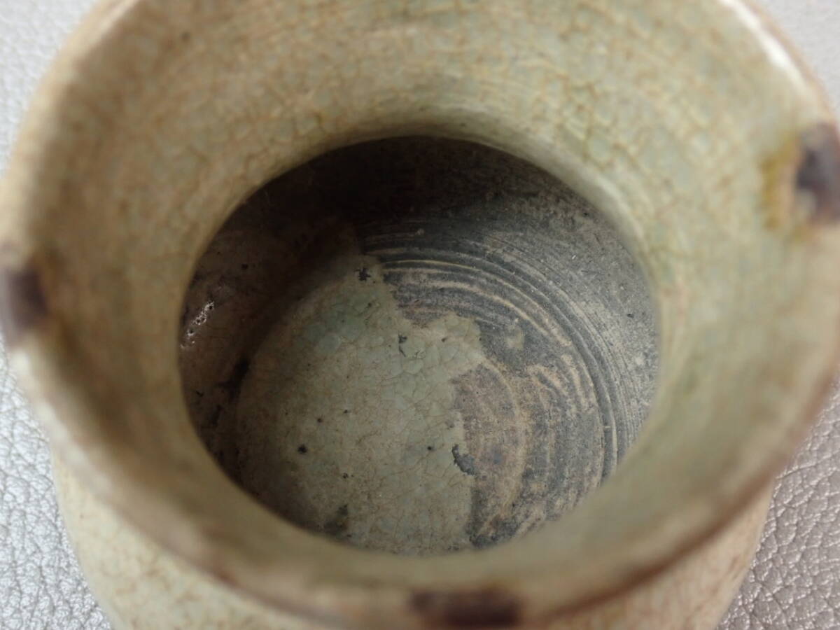 【骨董・茶道具】★李朝?越州窯?★★双耳小壷 gq061sgl 酒器 朝鮮美術 中国古玩 花道 華道_画像3