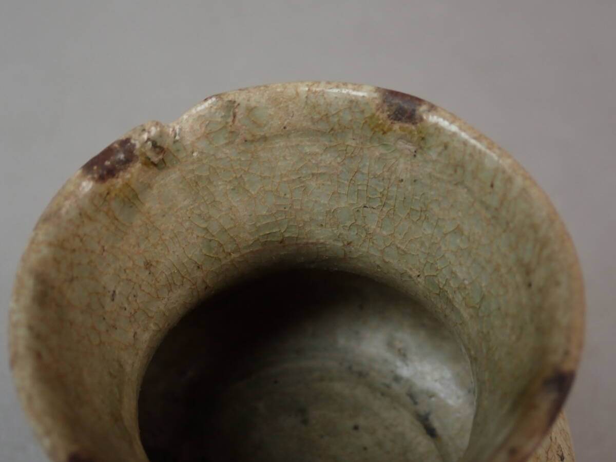 【骨董・茶道具】★李朝?越州窯?★★双耳小壷 gq061sgl 酒器 朝鮮美術 中国古玩 花道 華道_画像4