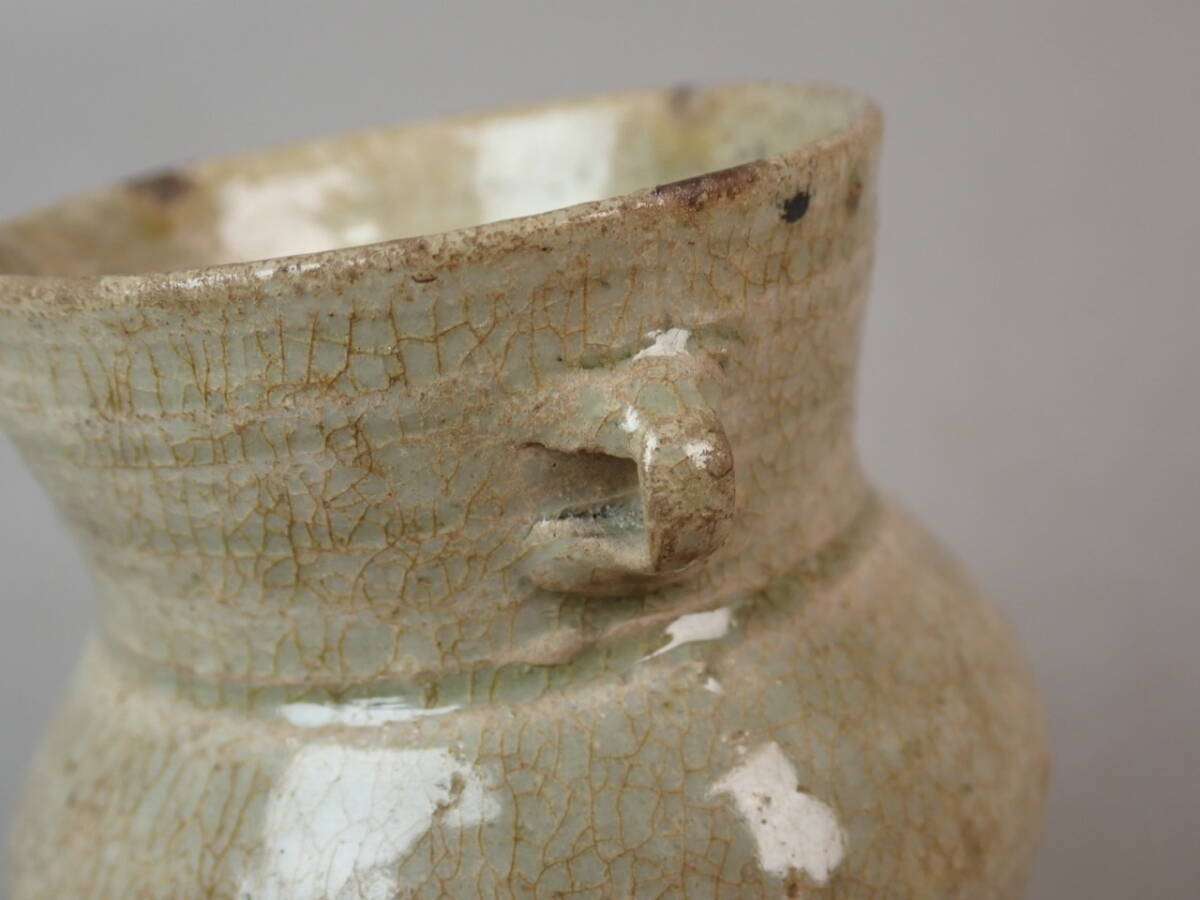 【骨董・茶道具】★李朝?越州窯?★★双耳小壷 gq061sgl 酒器 朝鮮美術 中国古玩 花道 華道_画像6