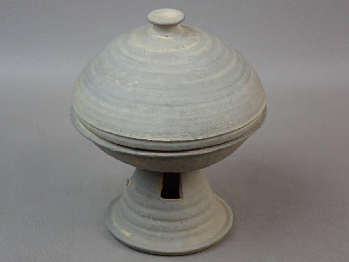 【骨董・茶道具】★新羅？須恵器？★★有蓋高坏 gq072vb 陶質土器 花道 華道 出土品 発掘品 朝鮮美術_画像1