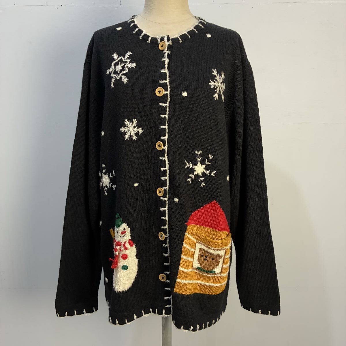 familiar f dash 刺繍カーディガン ニットカーディガン ノーカラー ノルディック柄 クリスマス 雪だるま ファミリア【送料一律/同梱可能】A_画像1