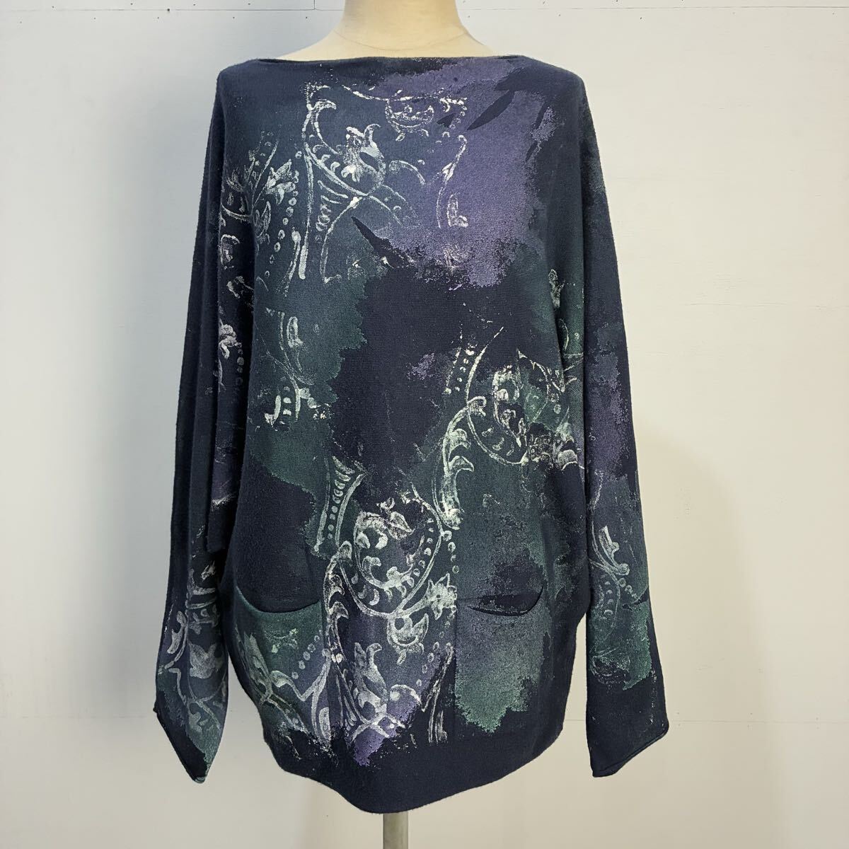 MAURO BURANI イタリア製 極上 総柄カットソー ニットカットソー 花柄 ドルマンスリーブ マウロブラーニ【レターパックプラス郵送可】T_画像1