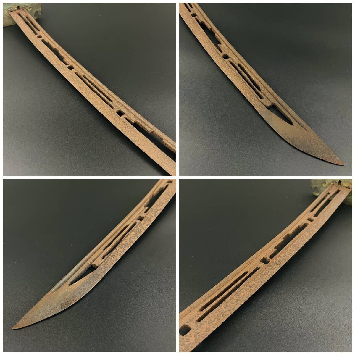 アイヌ エムシ 鉄製 タクネプイコロ意匠 透かし刃 鞘付 儀礼装飾刀 蝦夷拵え 北海道 登録不要 全長77.5cm 刃渡り57.5cm 重量1137g_画像2