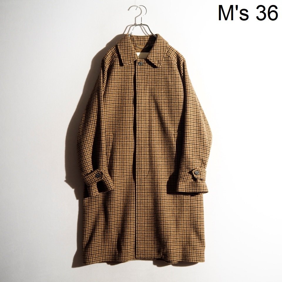R3668P ▼MACKINTOSH マッキントッシュ▼ BELFORD ツイード ウール バルカラーコート ハウンドトゥース ブラウン 36/S メンズ 秋冬 rb mks_画像1