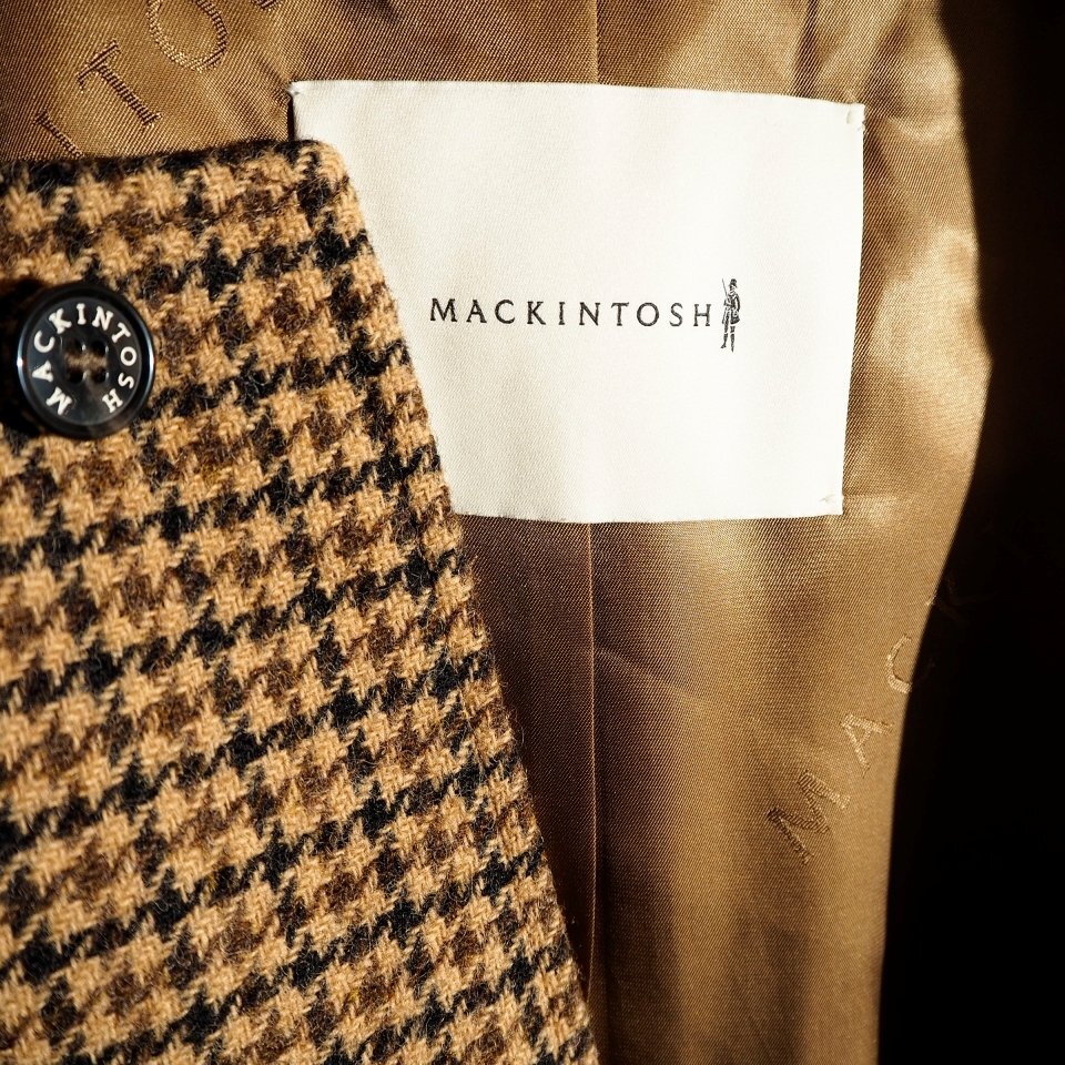 R3668P ▼MACKINTOSH マッキントッシュ▼ BELFORD ツイード ウール バルカラーコート ハウンドトゥース ブラウン 36/S メンズ 秋冬 rb mks_画像6