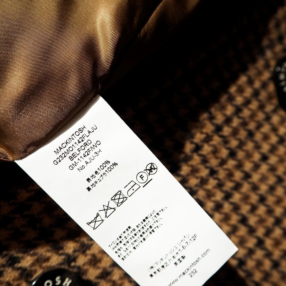 R3668P ▼MACKINTOSH マッキントッシュ▼ BELFORD ツイード ウール バルカラーコート ハウンドトゥース ブラウン 36/S メンズ 秋冬 rb mks_画像7