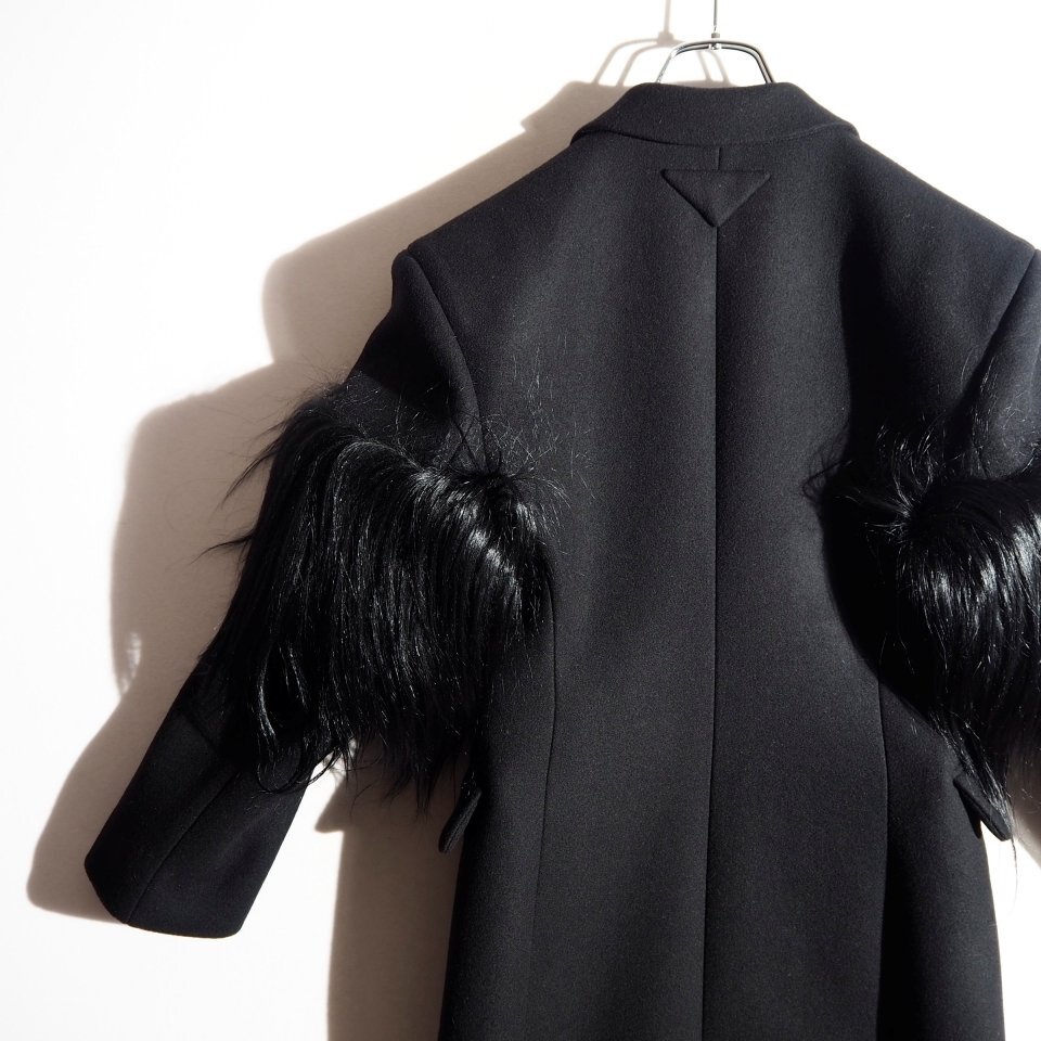 R3585P VPRADA Prada V 22AW с мехом melt n шерсть Пальто Честерфилд черный 40S /. коза мех шерстяное пальто чёрный осень-зима mks