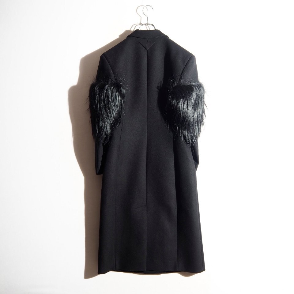 R3585P VPRADA Prada V 22AW с мехом melt n шерсть Пальто Честерфилд черный 40S /. коза мех шерстяное пальто чёрный осень-зима mks