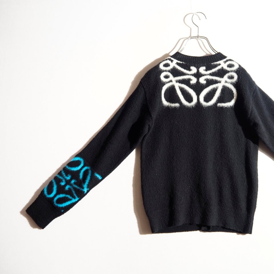 P5890P　▼LOEWE ロエベ▼　22AW ピリング加工 アナグラム柄 ウールニット カーディガン ブラック S / S359Y16K23 黒 秋冬 rb mks_画像4