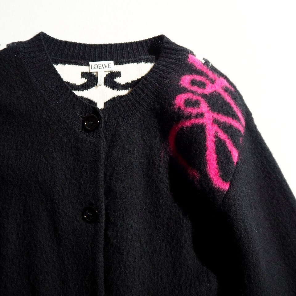 P5890P　▼LOEWE ロエベ▼　22AW ピリング加工 アナグラム柄 ウールニット カーディガン ブラック S / S359Y16K23 黒 秋冬 rb mks_画像2