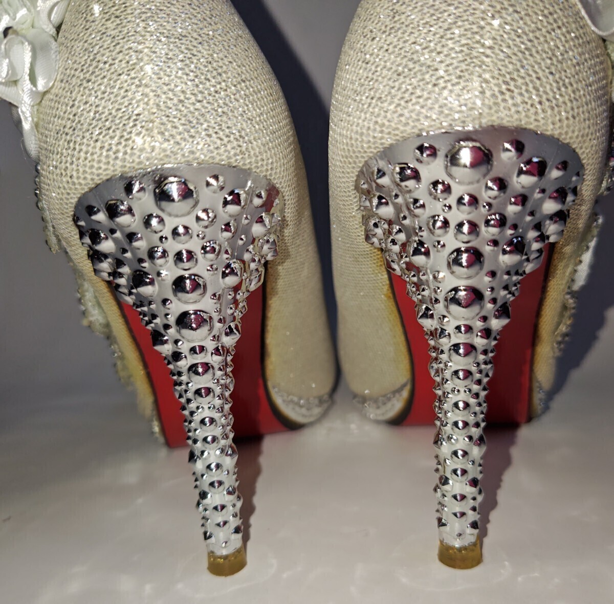 パンプス/ハイヒール/ピンヒール/ウェディングシューズ/ブライダル/キャバ☆サイズ38☆ホワイト/シルバー/ラメ/キラキラ/ビジュー_画像5