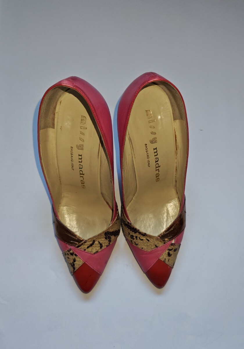 ミッシーマドラスmissy madras☆スネークスキンプリント/ピンクレザー/本革パンプス/ハイヒール☆サイズ5☆昭和レトロ/当時物_画像2