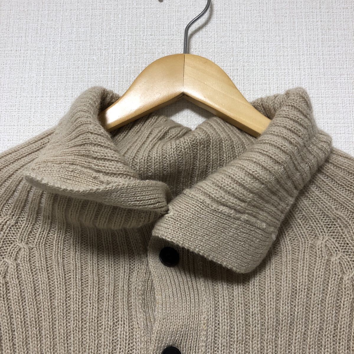 (k) Y's YOHJI YAMAMOTO ヨウジヤマモト ワイズ ハイネック ウールニット カーディガン ベージュ サイズ3 _画像3