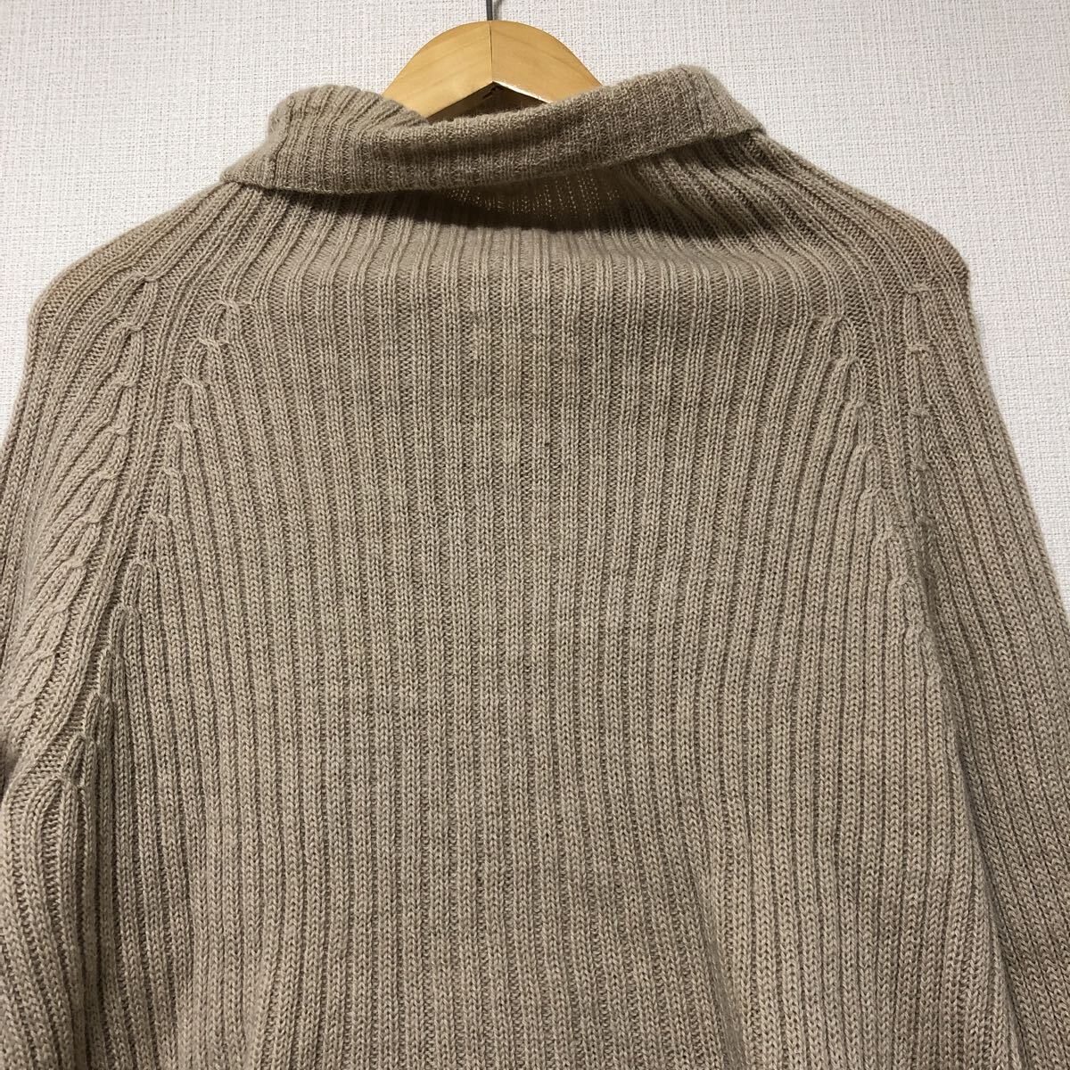 (k) Y's YOHJI YAMAMOTO ヨウジヤマモト ワイズ ハイネック ウールニット カーディガン ベージュ サイズ3 _画像5