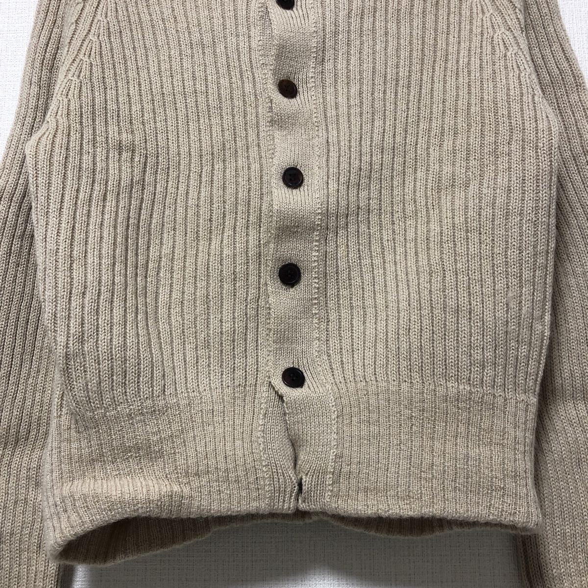 (k) Y's YOHJI YAMAMOTO ヨウジヤマモト ワイズ ハイネック ウールニット カーディガン ベージュ サイズ3 _画像6