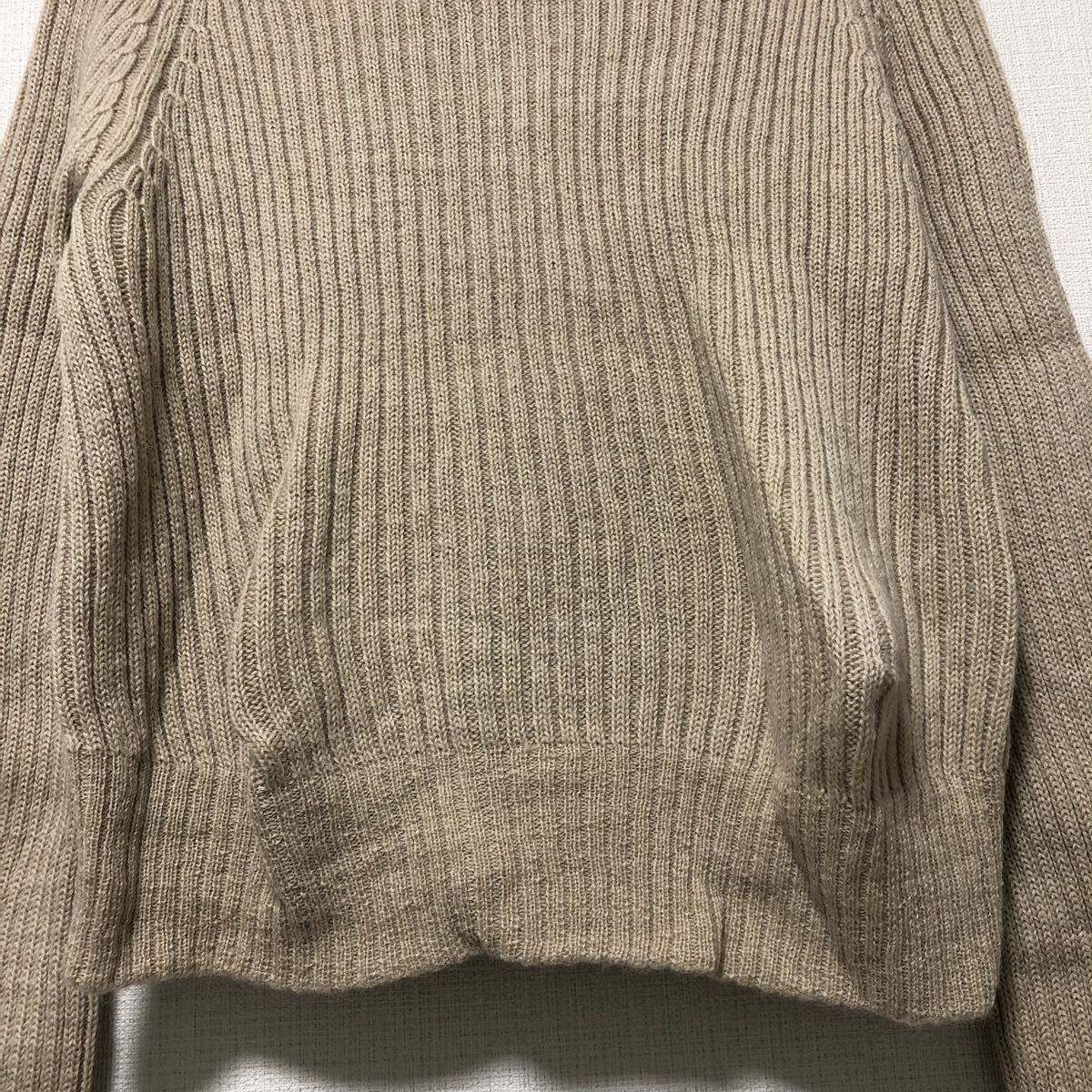 (k) Y's YOHJI YAMAMOTO ヨウジヤマモト ワイズ ハイネック ウールニット カーディガン ベージュ サイズ3 _画像7