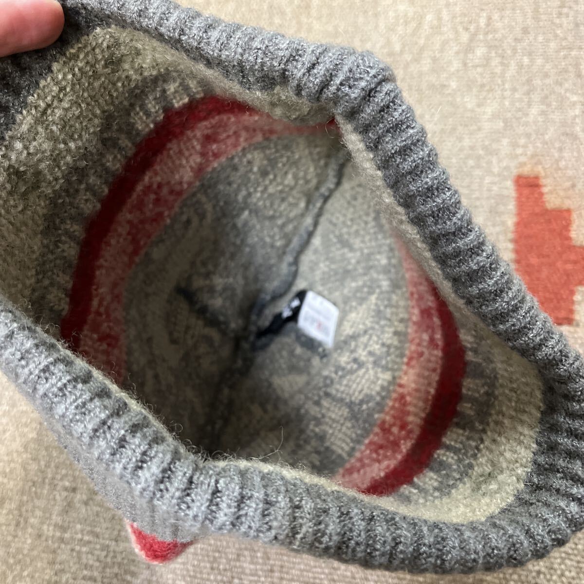 NIGEL CABOURN ナイジェルケーボン ウール ニットキャップ ビーニー ニット帽 グレー 総柄 _画像5