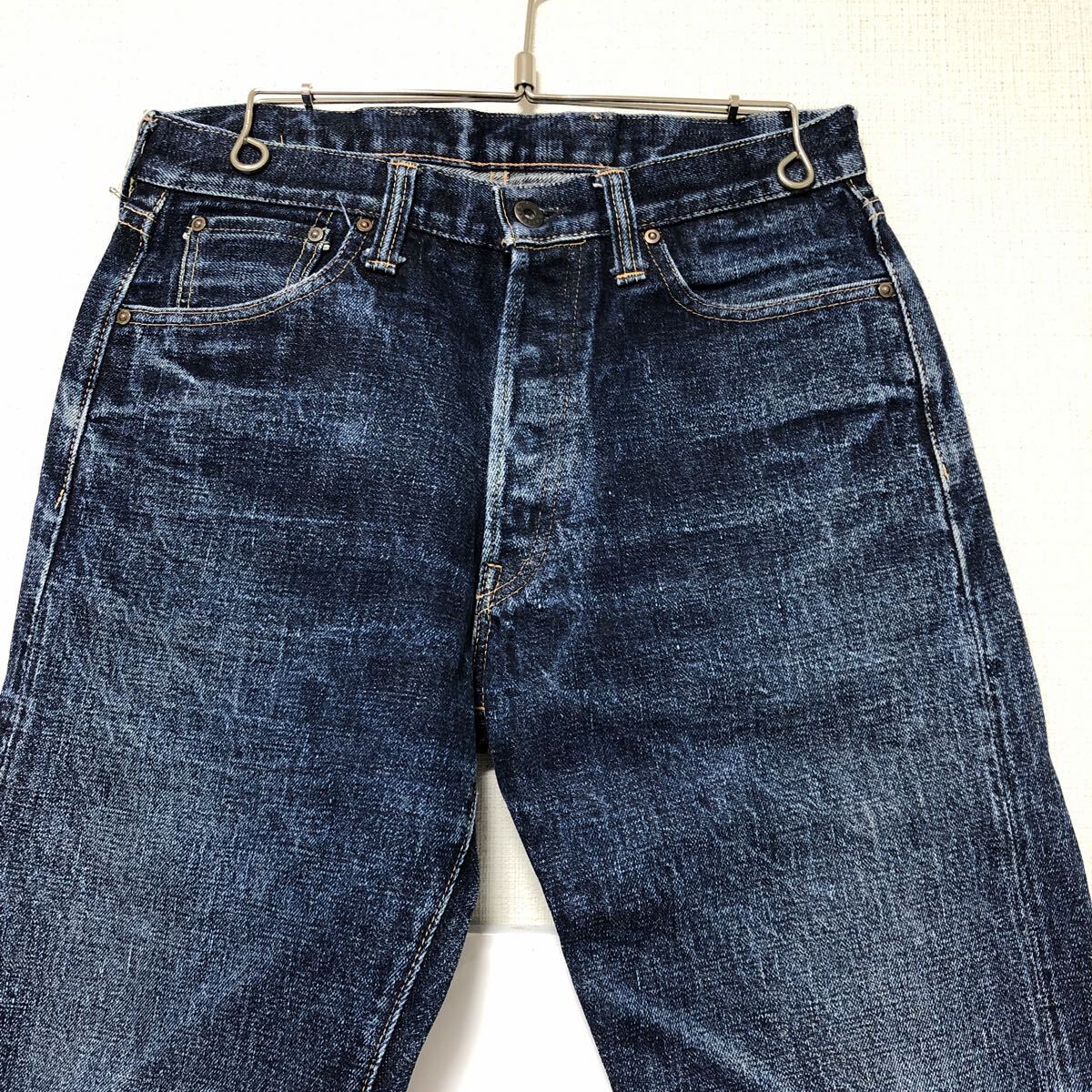 (k) サムライジーンズ 自転車倶楽部 SAMURAI デニムパンツ ボタンフライ 耳付き w78 ブルー _画像3