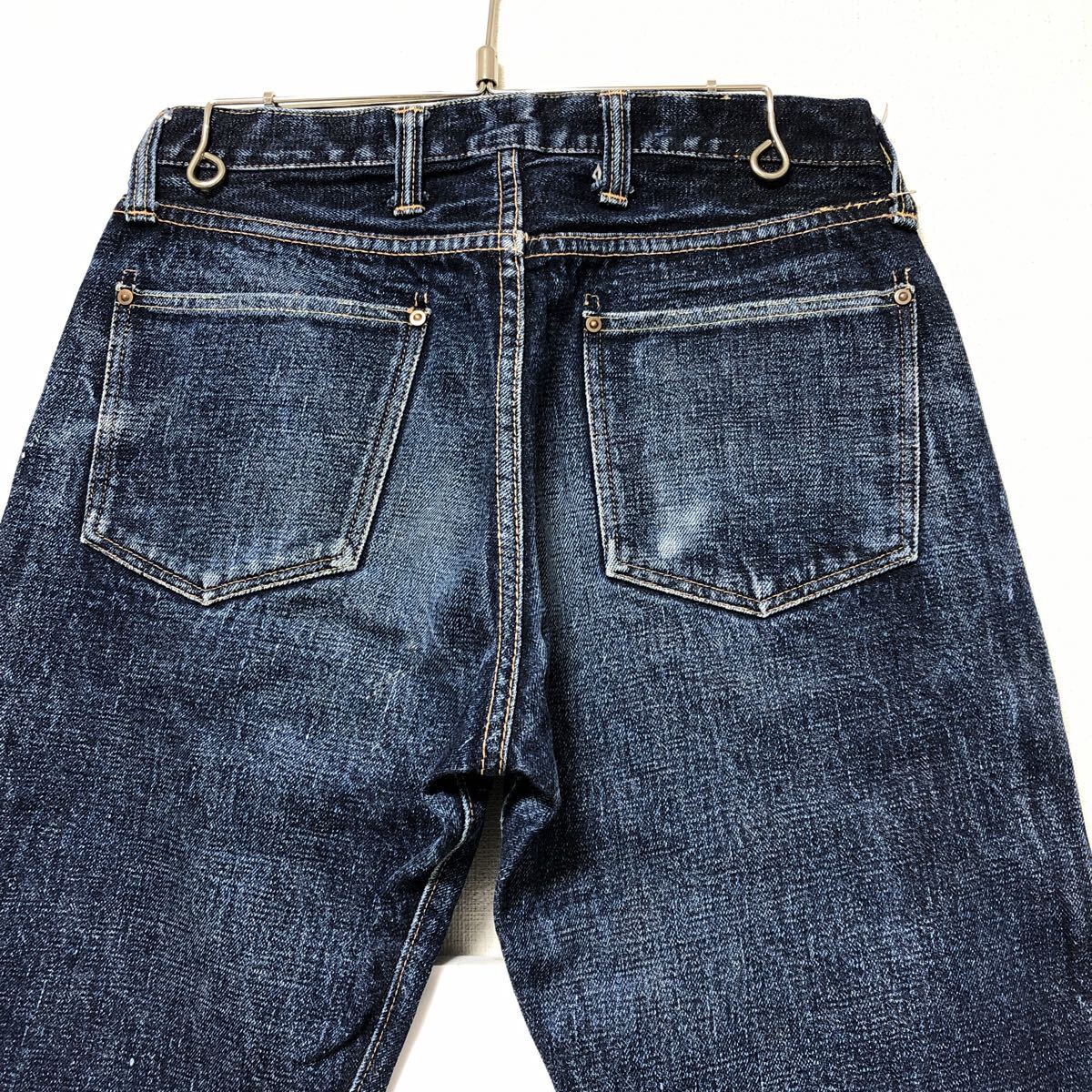 (k) サムライジーンズ 自転車倶楽部 SAMURAI デニムパンツ ボタンフライ 耳付き w78 ブルー _画像4