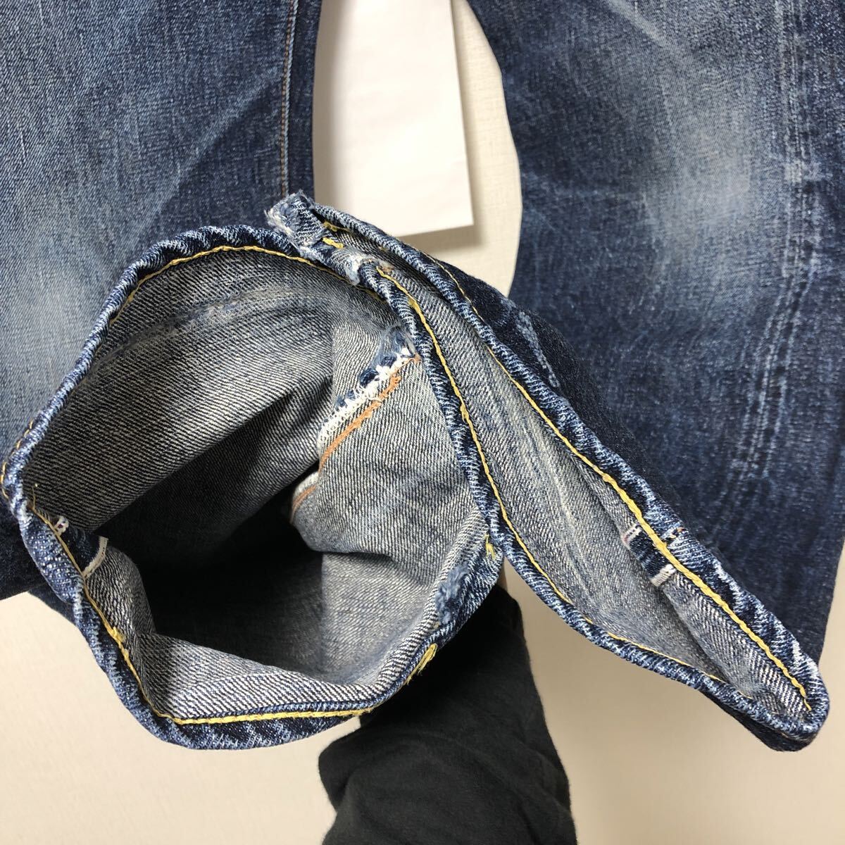 (k) サムライジーンズ 自転車倶楽部 SAMURAI デニムパンツ ボタンフライ 耳付き w78 ブルー _画像7