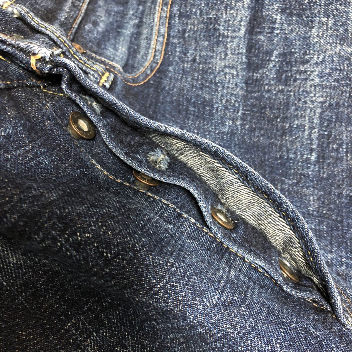 (k) サムライジーンズ 自転車倶楽部 SAMURAI デニムパンツ ボタンフライ 耳付き w78 ブルー _画像10