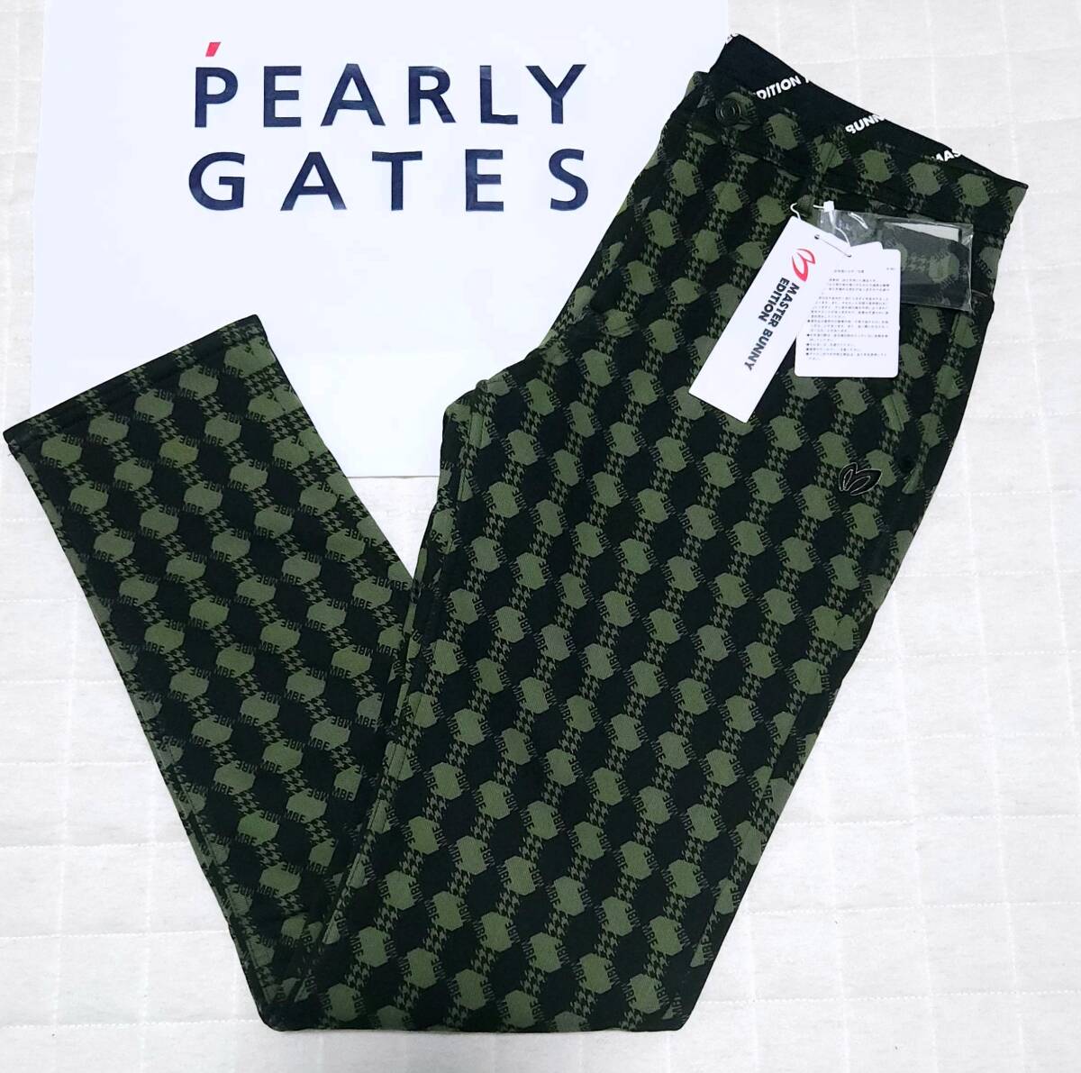 正規品　新品　PEARLY GATES　パーリーゲイツ　マスターバニー　メンズ　裏起毛5ポケットパンツ　モノグラム柄　防寒　カーキ　size4(M)_画像4