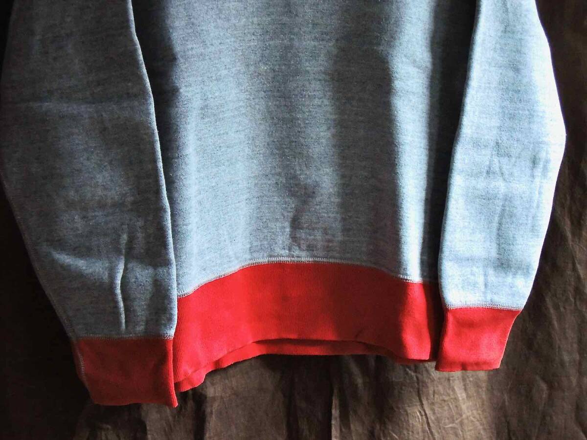 UNKNOWN 50sスタイル 4本針 赤×杢グレー 両Vツートン スウェットシャツ 長リブ 裏起毛 丸胴編み 吊り編みスエット アメカジ古着トレーナー_画像5