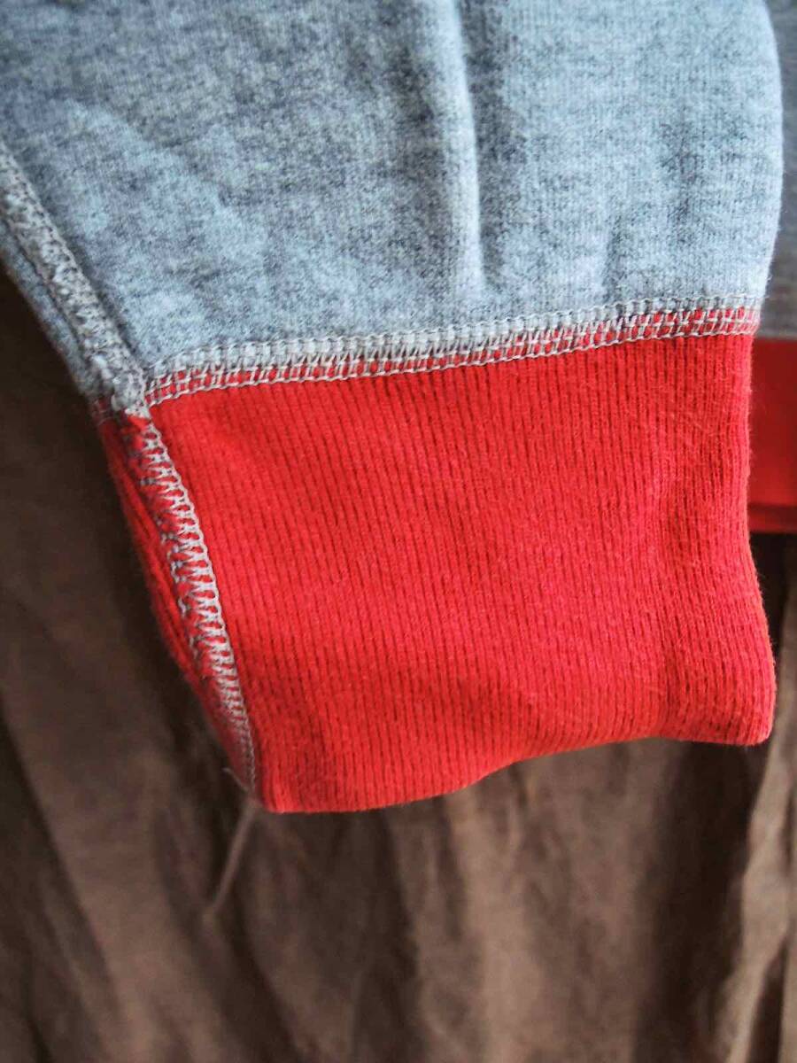 UNKNOWN 50sスタイル 4本針 赤×杢グレー 両Vツートン スウェットシャツ 長リブ 裏起毛 丸胴編み 吊り編みスエット アメカジ古着トレーナー_画像6