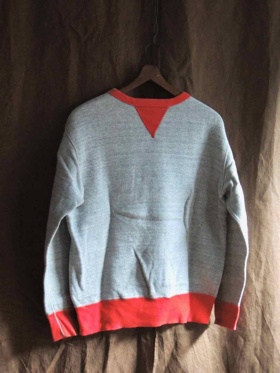 UNKNOWN 50sスタイル 4本針 赤×杢グレー 両Vツートン スウェットシャツ 長リブ 裏起毛 丸胴編み 吊り編みスエット アメカジ古着トレーナー_画像9