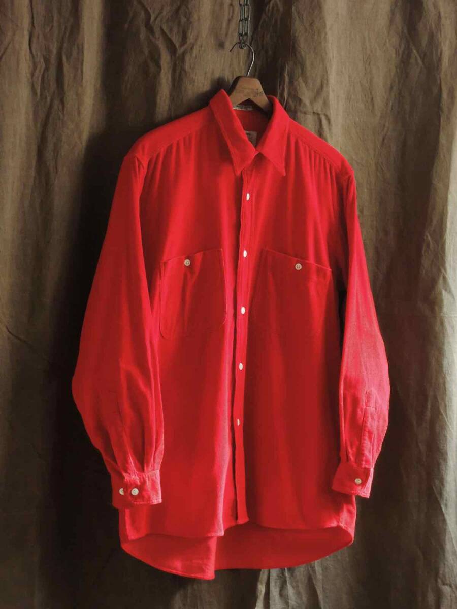 90s ビンテージ 1990年代 USA MELTON HOUSE 40s スタイル 長襟 赤 コーデュロイ フランネルシャツ M コーズ アメカジ古着 ワークウェア_画像1