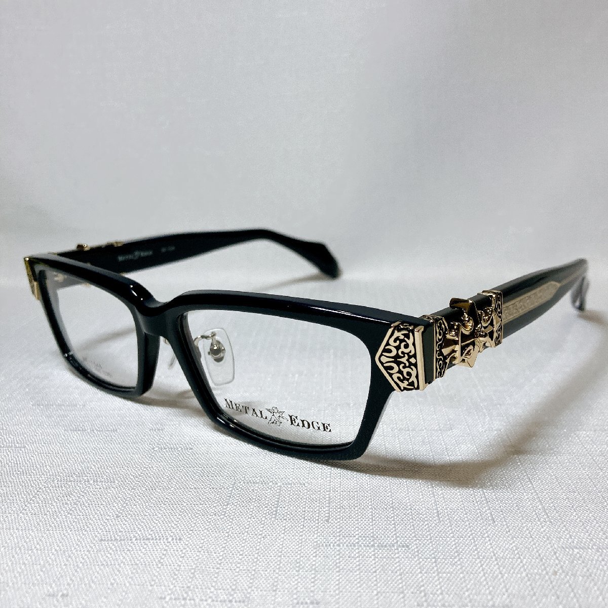 【新品未使用品】METAL EDGE メタルエッジ ME-1048 ネイビー 56サイズ スクエア トライバル模様 クロスモチーフ ワイルド_画像1