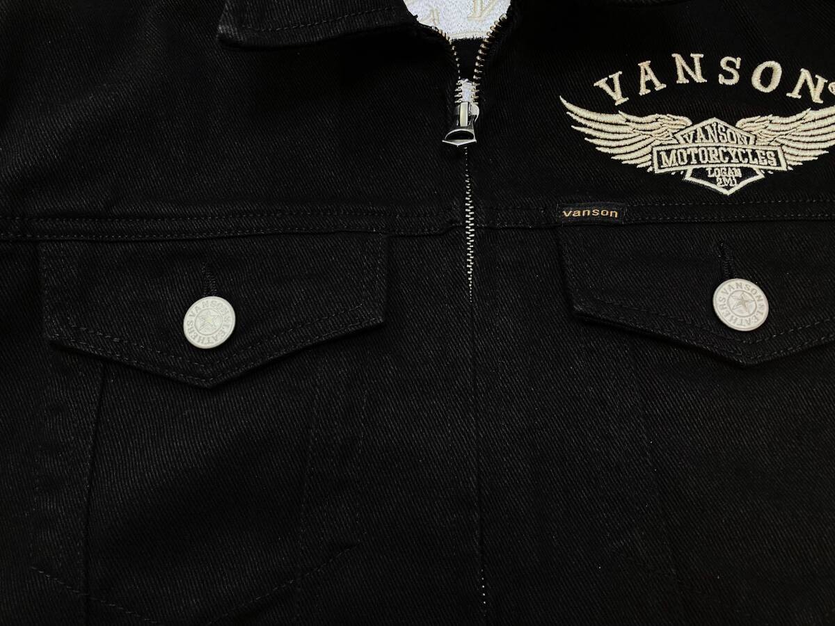 訳アリ展示品(S)定価21,780円【VANSON フライングエンブレム 総刺繍 デニム オールインワン】JFV-601黒色 未使用 バイカーアメカジ668_画像6