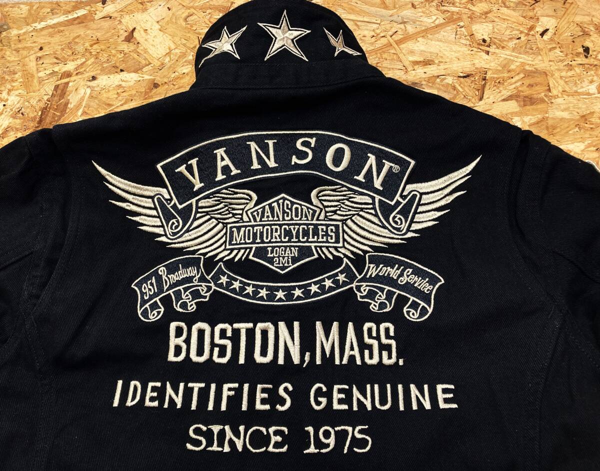 訳アリ展示品(S)定価21,780円【VANSON フライングエンブレム 総刺繍 デニム オールインワン】JFV-601黒色 未使用 バイカーアメカジ668_画像4