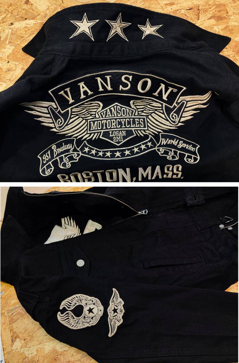 訳アリ展示品(S)定価21,780円【VANSON フライングエンブレム 総刺繍 デニム オールインワン】JFV-601黒色 未使用 バイカーアメカジ668_画像5