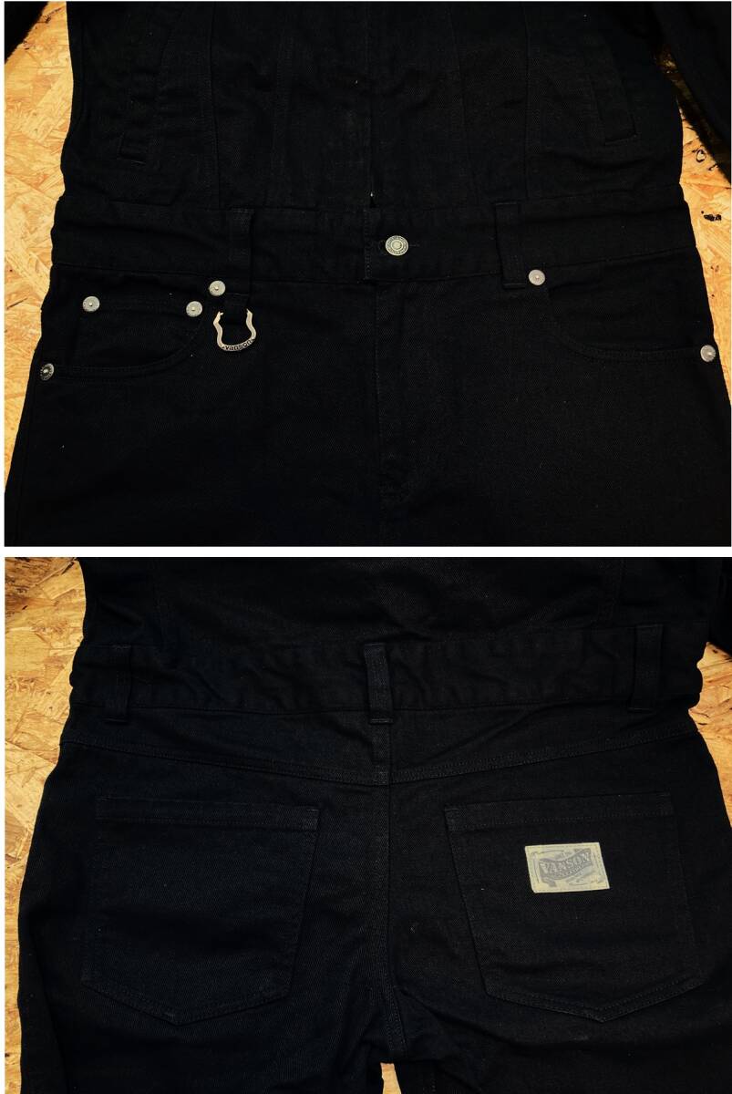 訳アリ展示品(S)定価21,780円【VANSON フライングエンブレム 総刺繍 デニム オールインワン】JFV-601黒色 未使用 バイカーアメカジ668_画像8