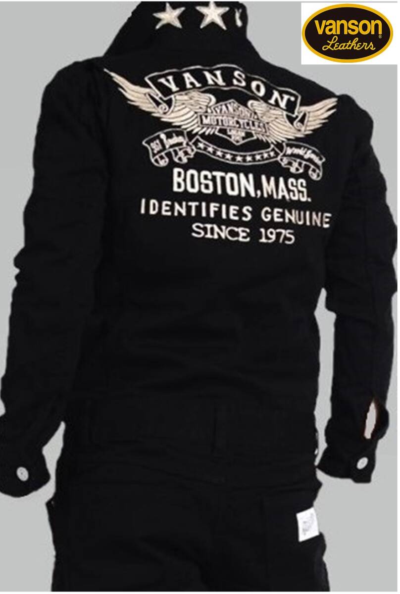 訳アリ展示品(S)定価21,780円【VANSON フライングエンブレム 総刺繍 デニム オールインワン】JFV-601黒色 未使用 バイカーアメカジ668_画像2