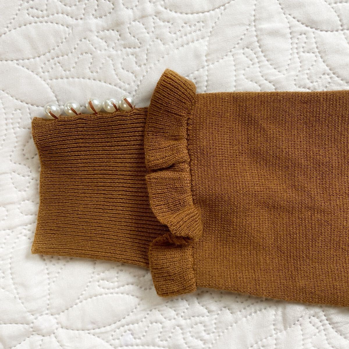 ギャラリービスコンティ　パール　ニットワンピース　ブラウン　大きめ　フード　毛　フリル　リボン　長袖　大きめ_画像7