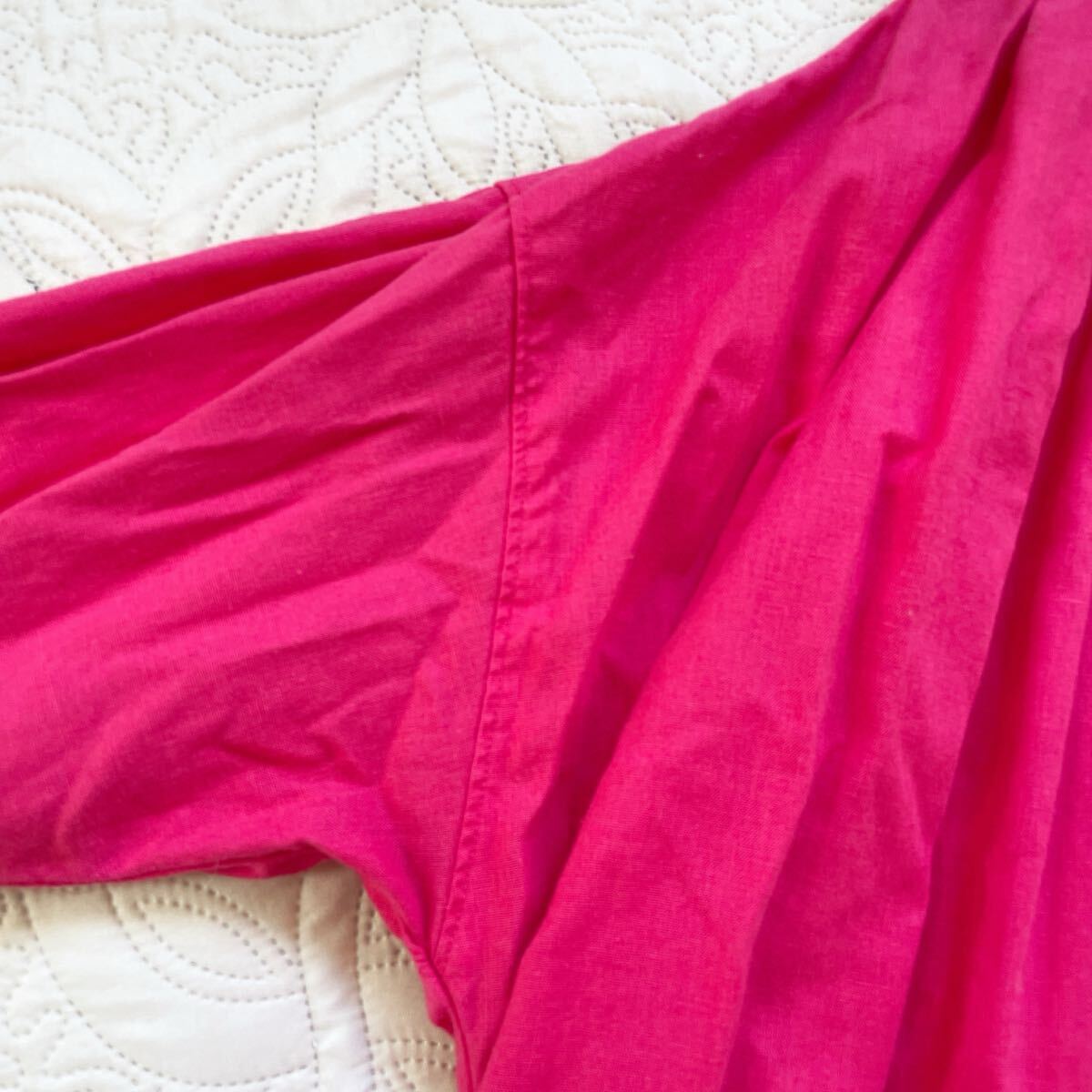 フェリシモ アヴェクモワ 包みボタンワンピース L ロング丈 ピンク 長袖 綿麻 佐藤かな リネン コットン バンドカラー_画像5